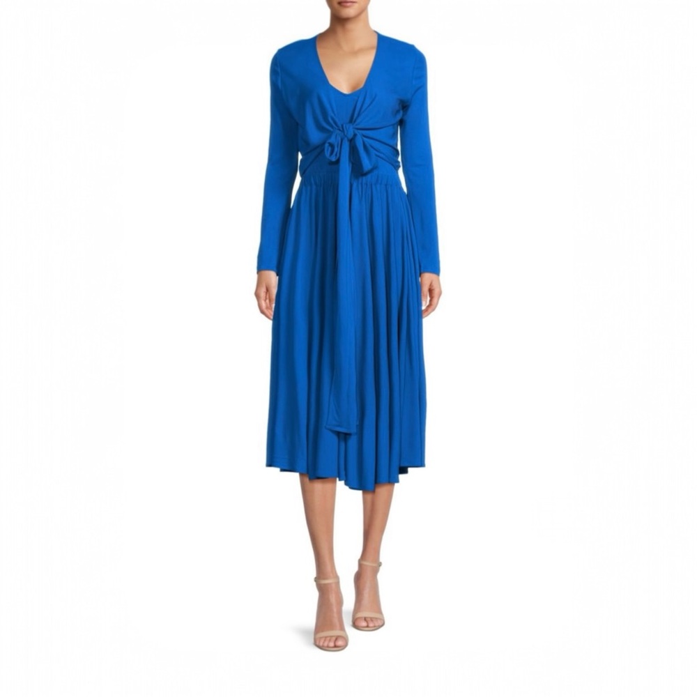 New Proenza Schouler Jersey Wrap Midi Dress Size‎ 4 Blue Long Sleeve